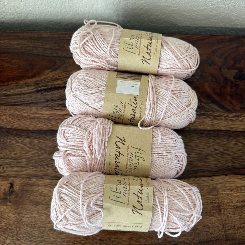 Lot 4 Skeins Fibra Natura Naturalin Worsted Cotton Linen Yarn Pink 7883 Turkey
